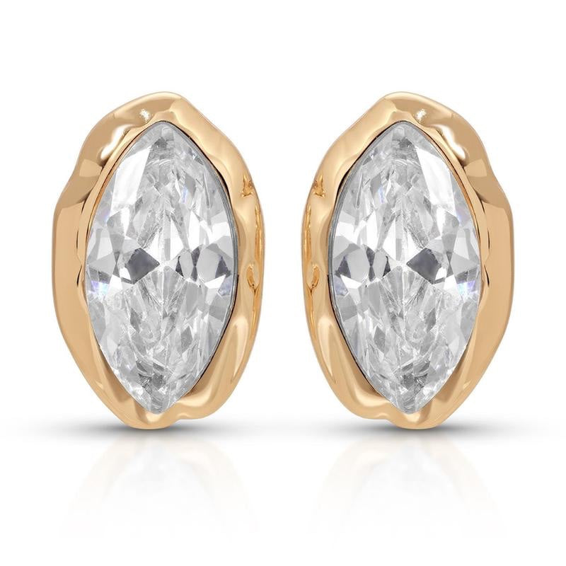 Marquise Cut Stud Earrings, 18K Gold Plated — Gift Boxed