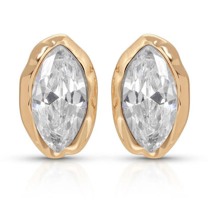 Marquise Cut Stud Earrings, 18K Gold Plated — Gift Boxed