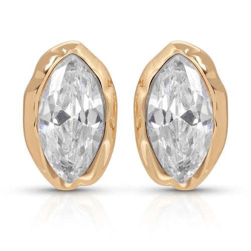 Marquise Cut Stud Earrings, 18K Gold Plated — Gift Boxed