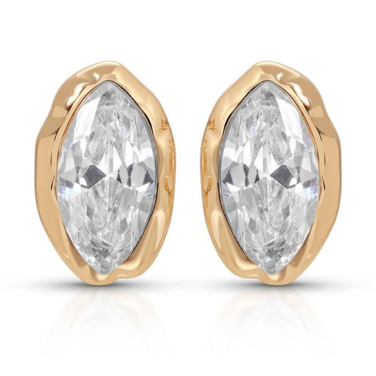 Marquise Cut Stud Earrings, 18K Gold Plated — Gift Boxed