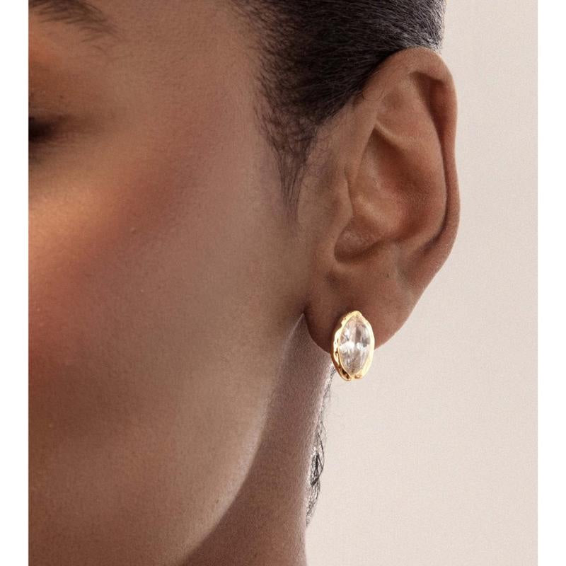 Marquise Cut Stud Earrings, 18K Gold Plated — Gift Boxed